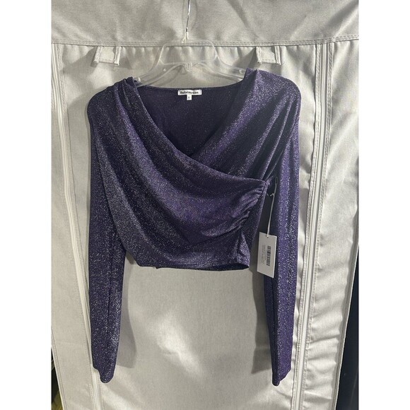 NWT REFORMATION METALLIC HERRON KNIT LONG SLEEVE WRAP TOP Purple Size M Midnight - Picture 2 of 7